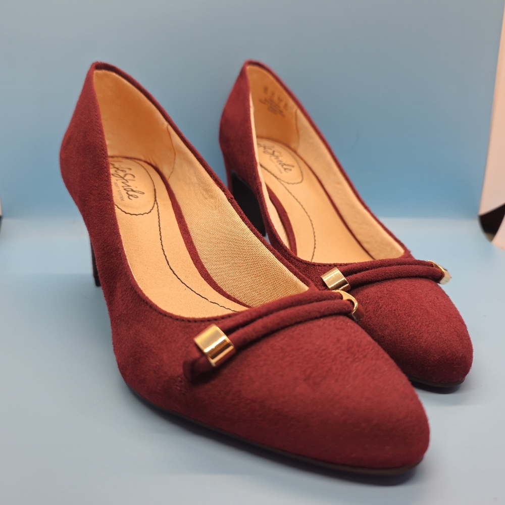 Life Stride Red Suede Flats with Decorative Detail